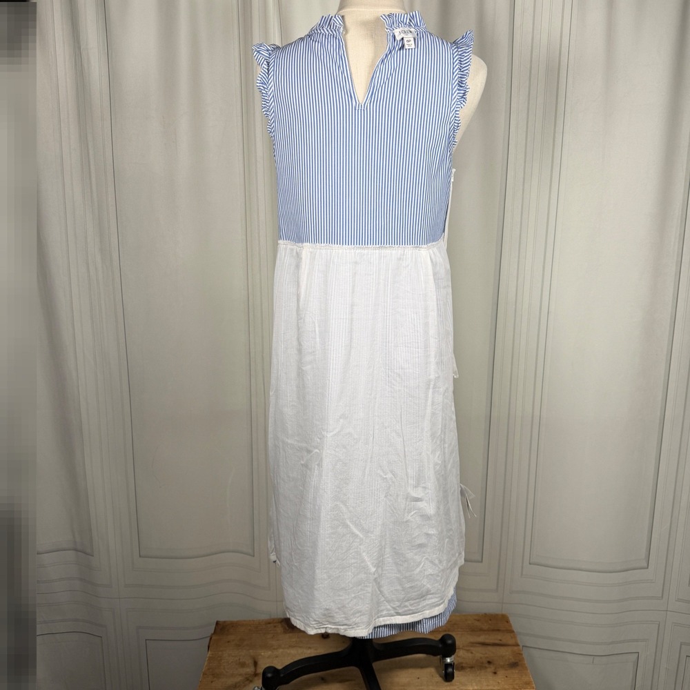 J.Crew Factory Re-Imagined Striped Tiered Midi Dress Pockets Blue White 6P - Picture 12 of 16